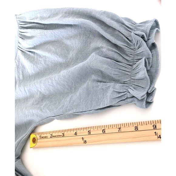 NEW Women's Vintage OTT Smocked Bohemian Front Button Up Blue Gray Dress Size S - Picture 5 of 7